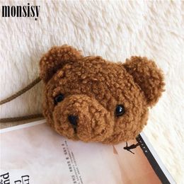 Monsisy 2020 Plush Bear Coin Purse and Handbag For Girl Boy Small Change Bag Children Wallet Kid Baby Money Shoulder Bags Bolsa1276L