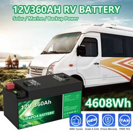 12V 360Ah 280AH LiFePO4 Battery Pack 12.8V 4608Wh Rechargeable RV Car Battery 4000+ Deep Cycles Built-in 4S Smart BMS EU NO TAX