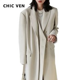 Women's Trench Coats CHIC VEN Women Blazers Thick Long Coat Tailored Windbreaker Outerwear Female Top Office Lady Autumn Winter 231116