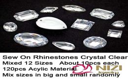 WholeSew On Rhinestones Mixed 12 Shapes 120pcs Flatback Acrylic Rhinestones Crystal Clear Stone For Dress Making Sew On Rhine5239138