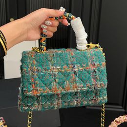 Designer Women Tweed Quilted Handle Shouder Bag France Luxury Brand Woollen Houndstooth Small Tote Handbag Lady Weave Chain Strap Flap Crossbody Bags 22cm