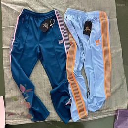 Men's Pants Men Women Needles Track Casual Fashion High Quality All-match Striped Straight Leg Sweatpants AWGE Trousers
