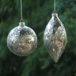 Party Decoration 12pcs/pack Diameter 8cm Silver Series Christmas Glass Globe Lamp Blown Handmade Hanger Tree Pendant Ornament