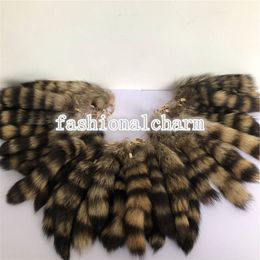 Wholesale 50pcs/lot -25cm/10" Real American Raccoon Fur Tail Keychain Bag Charm Cosplay Toy Pendant Tassels