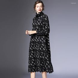 Casual Dresses Autumn Winter Female Long Sleeves Loose Long-sleeved Turtleneck Korean Fashion Print Elegant Party Evening Dress Women