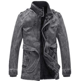 Erkek ceketler Sonbahar ve kış orta uzunlukta duran yaka pu deri ceket yıkamalı erkek motosiklet deri ceket peluş rahat ceket erkek giyim 1s