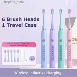 Toothbrush Sonic Electric Toothbrush with Travel Case 6 Replacement Brush Heads Adult Ultrasonic Rechargeable Brush Powerful Cleaning Q231117