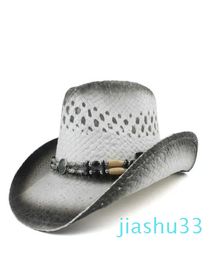 Vintage handmade straw knitted women men's hollow western cowboy hat cowboy girl jazz sun hat