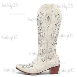 Boots BONJOMARISA Women Cowboy Knee High Boots Glitter Sequined Design Autumn Embroidery Slip On Cowgirls Western Shoes Big Size 43 T231117