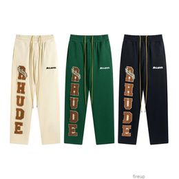 Mens Designers Pant Mens Trousers Sweatpants Rhude High Street Fashion Embroidery Letter Sticker Cloth Pants Spring Autumn Loose Cotton Casual Small Straight Tr