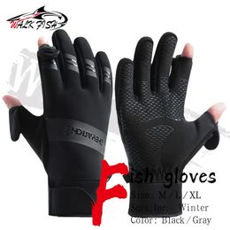 Five Fingers Gloves WALK FISH 1 Pair Waterproof Winter Fishing Gloves 2 Finger Flip Windproof Women Men Gloves Warm Protection Fish Angling Gloves 231117