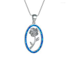 Pendant Necklaces Vintage Silver Colour Chain Necklace White Blue Purple Opal Stone Dainty Rose Flower For Women Jewellery