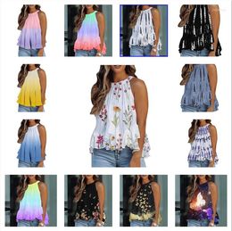 Women's Tanks Womens Printed Crew Neck Tank Tops Vest Ladies Summer Casual Sleeveless T Shirt Blouse Sexy Off Shoulder Halter Lacing