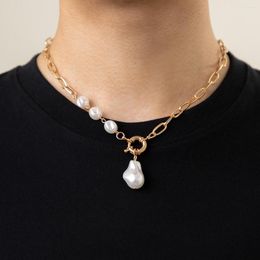 Pendant Necklaces KunJoe Vintage Baroque Pearl Necklace For Women Men Punk Hip Hop Gold Colour Link Chain Choker Party Jewellery