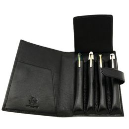 Pencil Bags WANCHER Fountain Pen Leather Pen Case Four Pack Magic Button Pen Case Office Accessories School Gifts Pencil Bag 230417