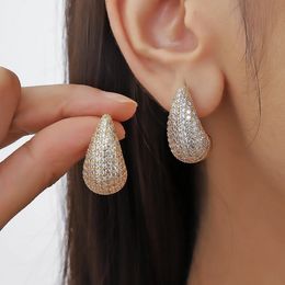 Stud Vintage Gold Colour Plated Chunky Dome Drop Earrings for Women Glossy Stainless Steel Thick Zircon Inlaid Teardrop Earring 231117