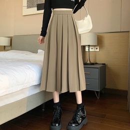 Skirts Korean Style Long Skirt Pleated Pink Skirts Women Fashion Spring Elegant A Line High Waisted Summer Midi White Skirt Girls 230417