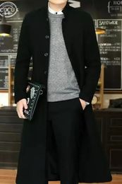 Men's Wool Blends 2023 Autumn and Winter Boutique Woolen Black Gray Classic Solid Color Thick Warm Long Trench Coat Male Jacket y231116