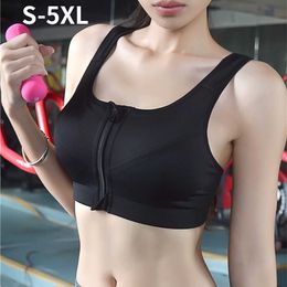 Bras Zipper Large Sports Bra Without Steel Ring Gathered Yoga Fitness Shockproof Running Women's Girl Trackless Underwear Beauty Vest P230417