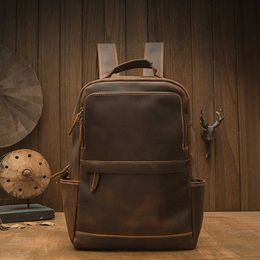 Outdoor backpack, other office and school supplies, handmade new crazy horse leather backpack, men's leather leisure top layer cowhide business backpack