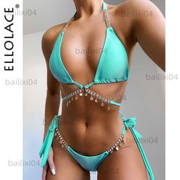 Women's Swimwear Ellolace Diamond Bikini Crystal Swimwear Metal Chain Women's Swimsuit Bathing Suit 2020 Aristocratic Bikini Push Up Bikinis T230417