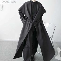 Men's Trench Coats Teenagers' Autumn abstinence department big Lapel one button personality drawstring loose medium length minority windbreaker fas Q231118