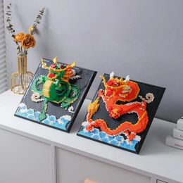 Other Toys 3D Chinese Dragon Building Blocks Diy Animal Murals Decoration Ornaments Bricks Tiger Puzzle Toys with Base Kids Adults Gifts 231116