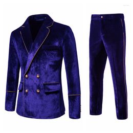 Men's Suits High-quality (Blazer Trousers) Men's British Style Gold Velvet Simple Business Elegant Fashion Casual Performance 2-piece