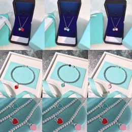 2023 New Style Tiffanyliis Pendant Necklaces t Dijiagao 925cnc Word Printed Enamel Peach Heart Necklace Bracelet Blue Pink Double Heart Pendant Clavicle Chai