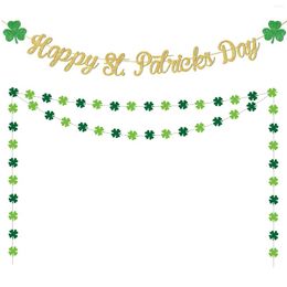 Party Decoration St Patrick's Day Gold Glitter Happy Banner Green Lucky Clover Garland For Irish National Supplies