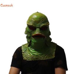 Cosmask Latex Mermaid Monster Man Headgear Green Fish Monster Mask Masquerade Aquatic Animal Fish Head Q08063390166