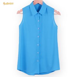 Women's Blouses Shirts Women Turndown Chiffon Blouse Summer Shirt Blusas Femeninas Solid Vest Tops Loose Sleeveless Thin And Light Chiffon Blouse 230417