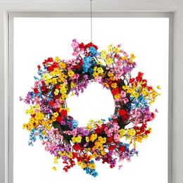 Decorative Flowers Spring Wreath Front Door Colourful For Summer Artificial Garland Wall Window Holiday Festival Party Banquet Wedding Home