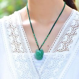 Pendant Necklaces Wholesale Green Natural Stone Pendants Carved Lucky Big Head Sweater Chain Necklace For Women Fashion Jewellery