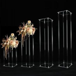 Party Decoration 4PCS Acrylic Floor Vase Clear Flower Table Centerpiece Marriage Modern Vintage Floral Stand Columns Wedding Decor243d