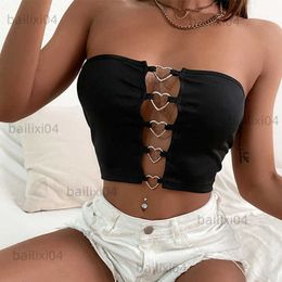 Women's Tanks Camis Chest Wrapping Open Stitch Single Breast Camisole Sexy Patchwork Solid Shirring Crop Top Sleeveless Backless Black Vest Girl T230417