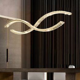 Light Luxury Dining Room LED Chandelier Creative Double Wave Modern Simple Chandelier Dining Room Bar Long Crystal Chandelier