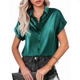 Women's Blouses 2023 Summer Silk Shirts Women Button Up Satin Blouse Office Loose Short Sleeve Ladies Tops Blusas Casual Shirt Elegant