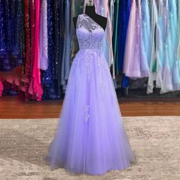 Purple One Shoulder Chic Woman Evening Dress Gown Appliques Prom Dresses Lace Gown Night Dresses Gown Custom Size