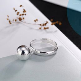Cluster Rings Real Silver Women Ring 925 Sterling Ball Round Finger For Movable Bright Jewellery Gift
