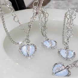 Pendant Necklaces Luxury Fashion Peach Heart Pendant Necklace Crystal Sweet Cool Clavicle Chain Zircon Choker Aesthetic Jewellery Y2K Gifts Z0417