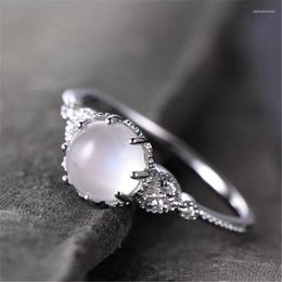 Wedding Rings Women's Silver Cross Moonstone Ring 18k Rose Gold Plated White Opal Engagement Vintage Gift Jewellery Size 6-10