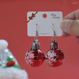 Dangle Earrings Christmas Bulb Red And Green Painted Snowflake Flower Ball Earring Ear Hook Eardrop Jewelry Gift