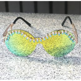 Sunglasses Luxury Diamond Metal Shades Glasses Female Unique Brand Design Bling Sun Green Lens Fashion Style NXSunglasses