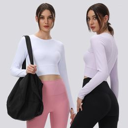 Active Shirts Women's Crop Tops Yoga Long Sleeves T-shirts Rowan Nude Fitness Quick Dry Gym Sports Tennis Skinny Sportswear