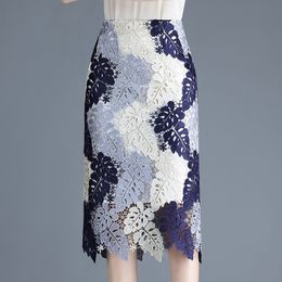 Skirts Printed Lace Skirt Women Summer High Waist and Mid-length Design Niche Hip Step Skirt Brand Clothes 230417