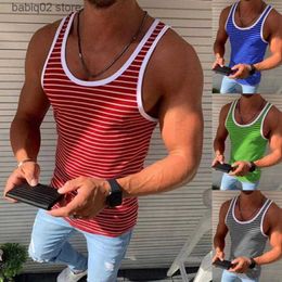 Men's Tank Tops 2022 Mens Fitness Gyms Tank Top Men Fitness Sleeveless Shirt Striped Breathable Sports Vest Undershirt Gyms Running Vest Men T230417