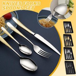 Flatware Sets 4pcs/Set Silver Gold Color Stainless Steel Kitchen Utensil Beefsteak Tableware Set Knives Forks Spoons