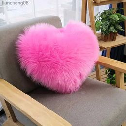 Cushion/Decorative Solid Colour Waist Comfortable and Lovely Soft Long Wool Heart-shaped Cushion Cover Plush case for Sofa R231117