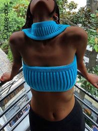 Women's Tanks Camis Cryptographic Cotton Knit Sleeveless Halter Sexy Crop Top for Women Outfits Summer Y2K Backless Strapless Tube Top Tee Clothes T230417